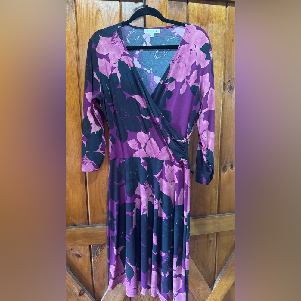 CAbi Purple and Black Floral Long Sleeve Dress